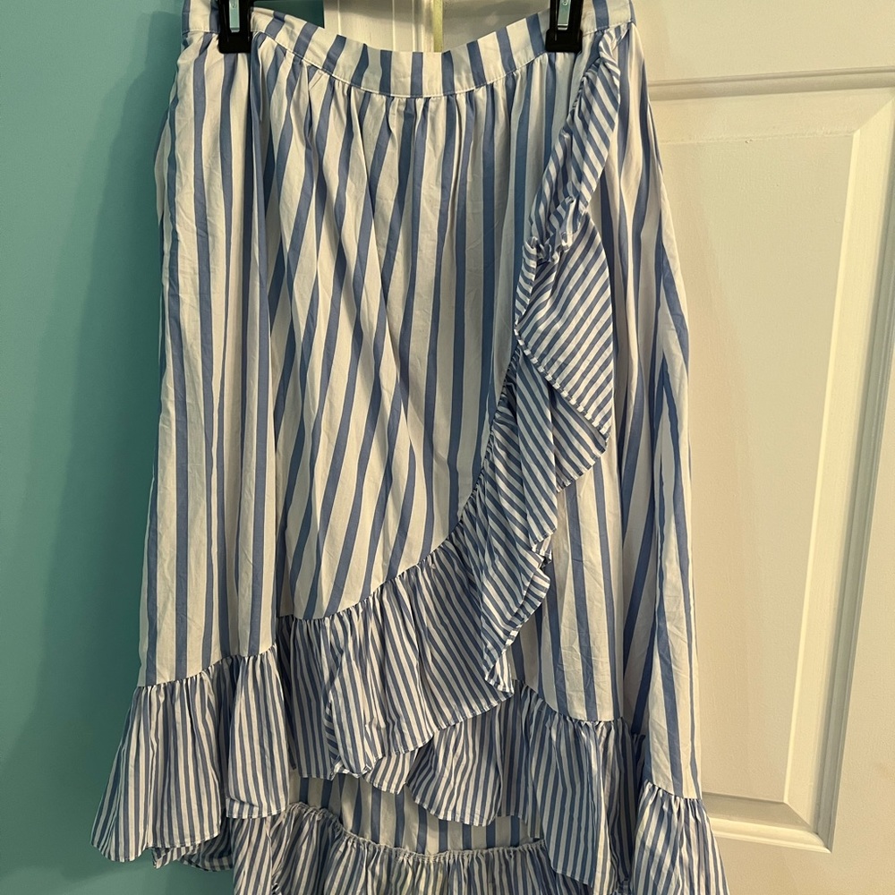 WHO WHAT WEAR Maxi Blue and White Striped Skirt